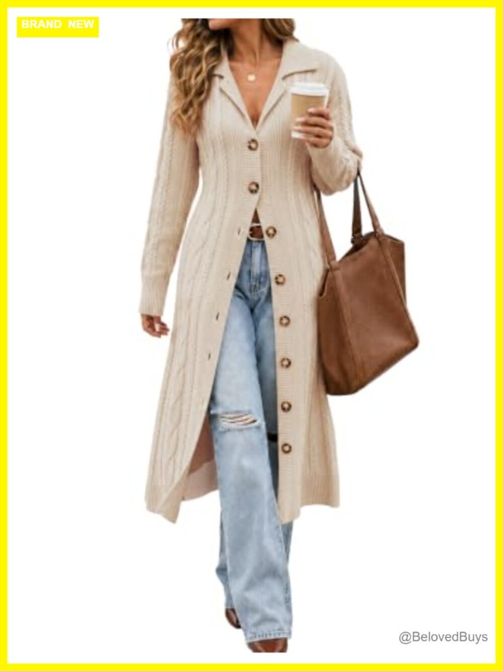 Womens Long Button Front Cable Knit Midi Cardigan Sweater Dress Midi